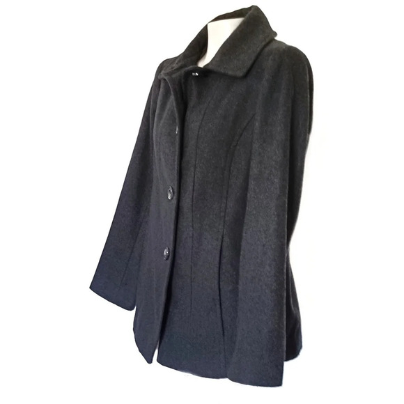 TOWER by London Fog Wool Blend Pea Coat A-Line Neutral Preppy Minimalist Classic - Picture 2 of 6